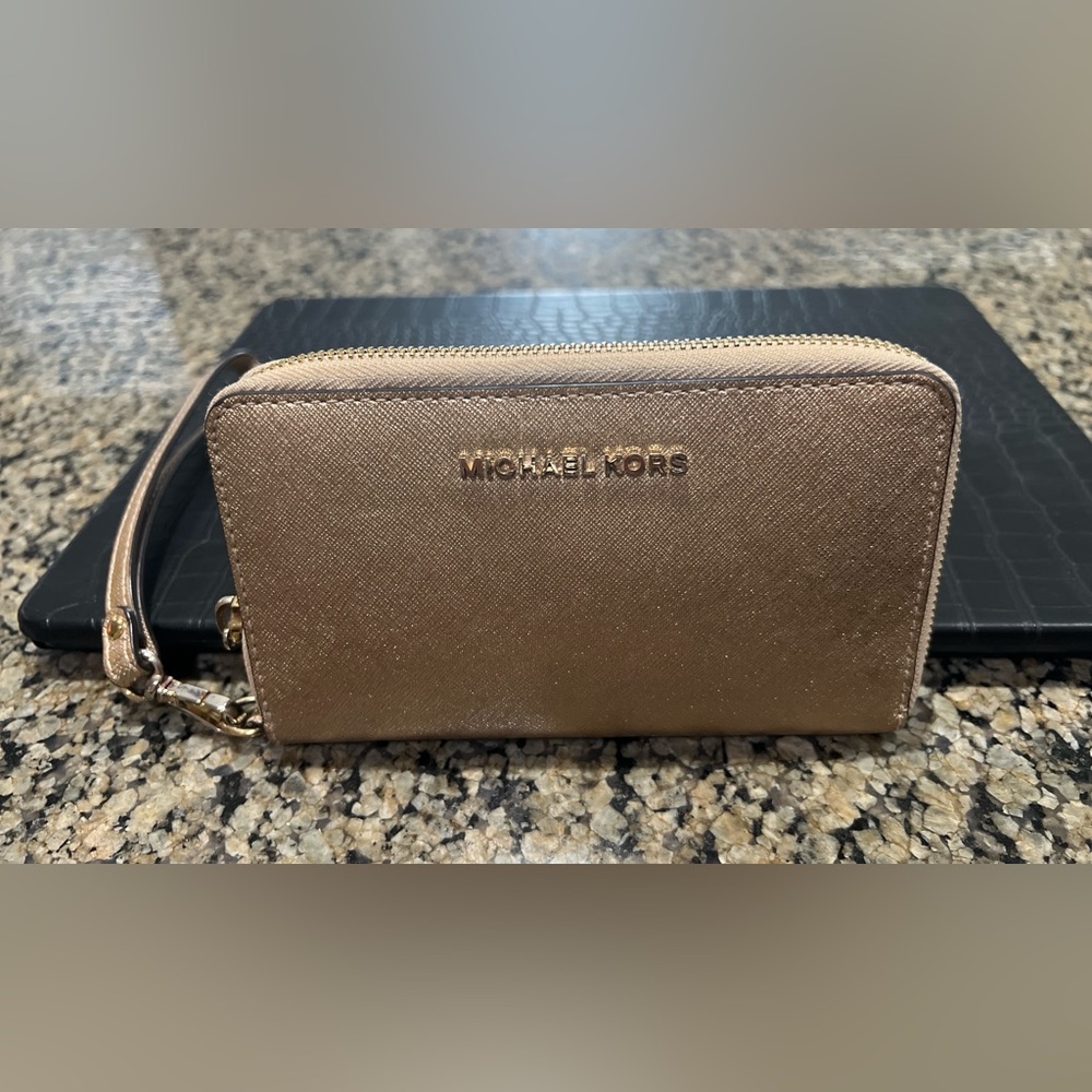 Michael Kors Metallic Gold Zip Wallet Wristlet